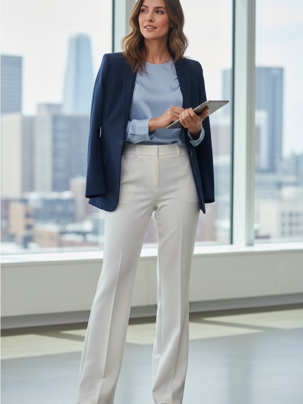 New York & Company Cream Straight-Leg Dress Pants